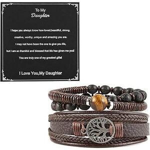 To My Daughter, Genuine Leather Tree Of Life Bracelets For Men Women Natural